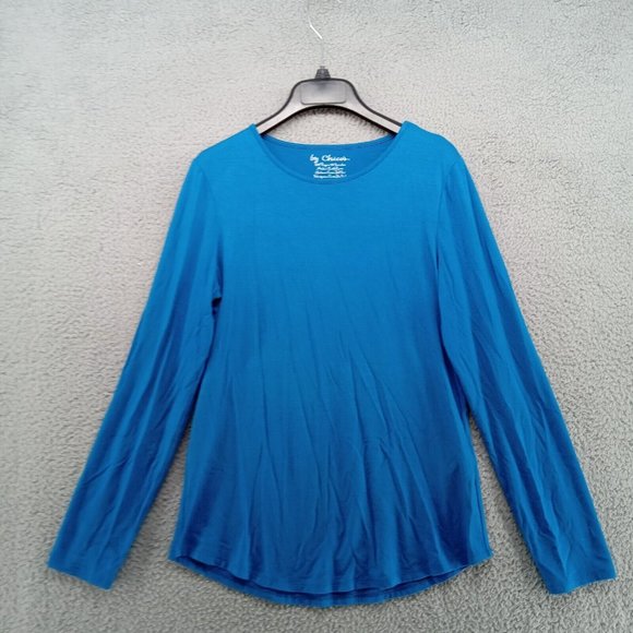 Chicos Shirt Womens Size 0 Small Blue Long Sleeve Tee Stretch Crew Neck‎ Classic - Picture 1 of 10